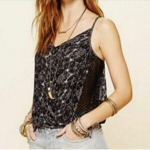 S Free People Black MILES AWAY geometric Patterned Tank Top